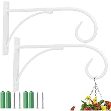 2 Pack Hanging Basket Bracket Garden Hook D cor Iron Decorative Plant brackets with Screws Outdoor Indoor white