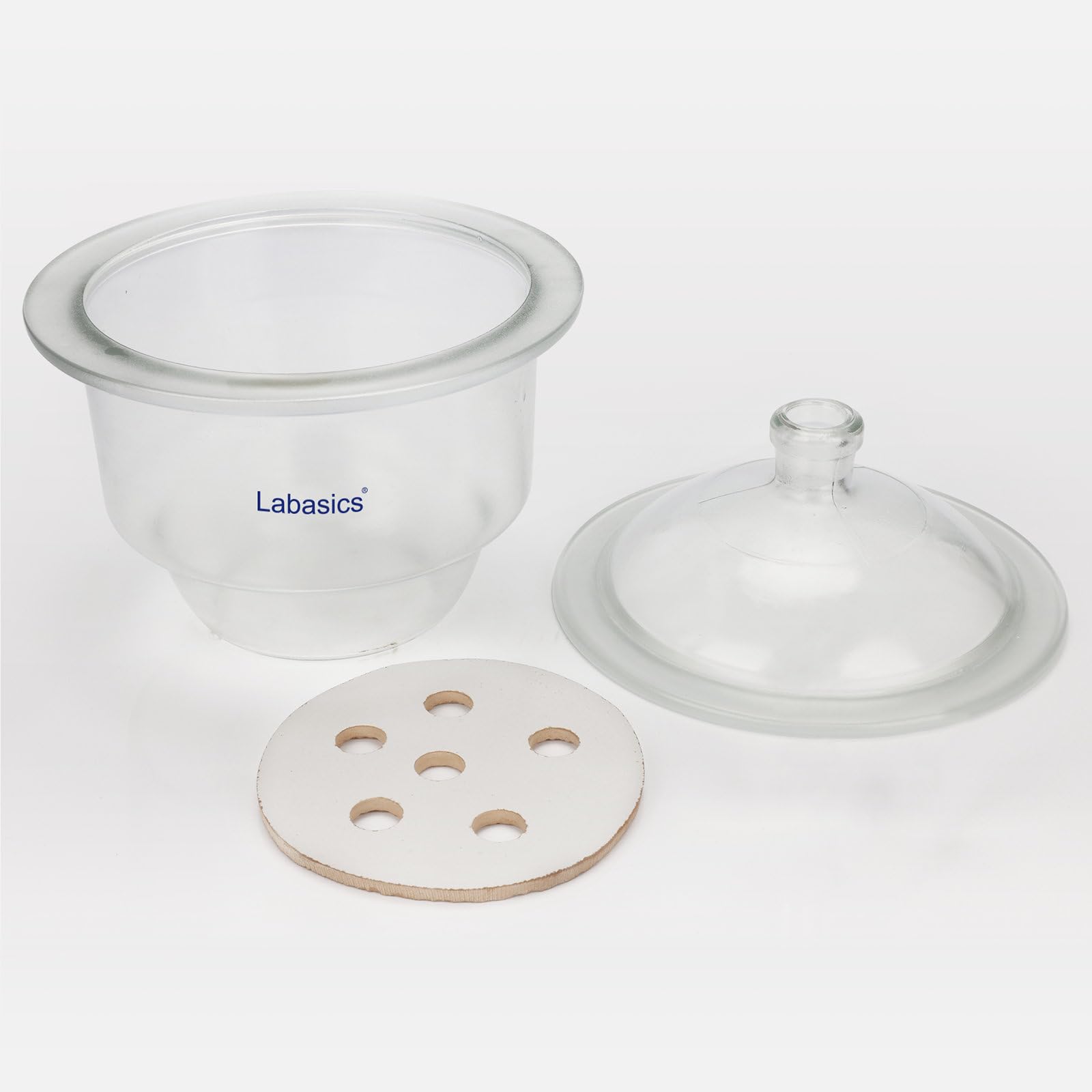 Labasics Desecador de Vidrio con Tapa de Perilla y Placa de Porcelana, Almacenamiento Seco Redondo No al Vacío para Muestras de Laboratorio y Materiales Activos, 180 mm I.D.