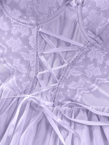 Image of Lilosy Sexy Garter Belt Mesh Lace Babydoll Lingerie Dress Set with Thong