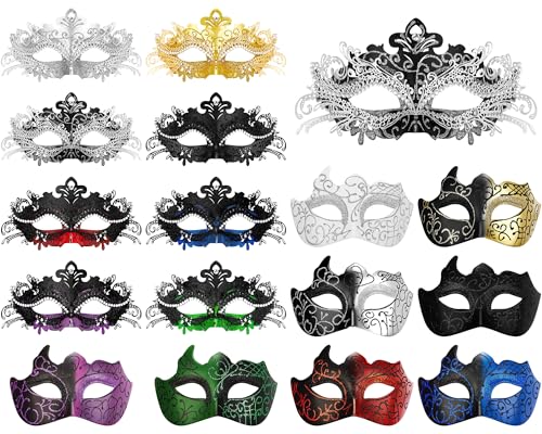 Masques vénitiens de bal lot de 16 Sratte idée animation invités pour réception costumée