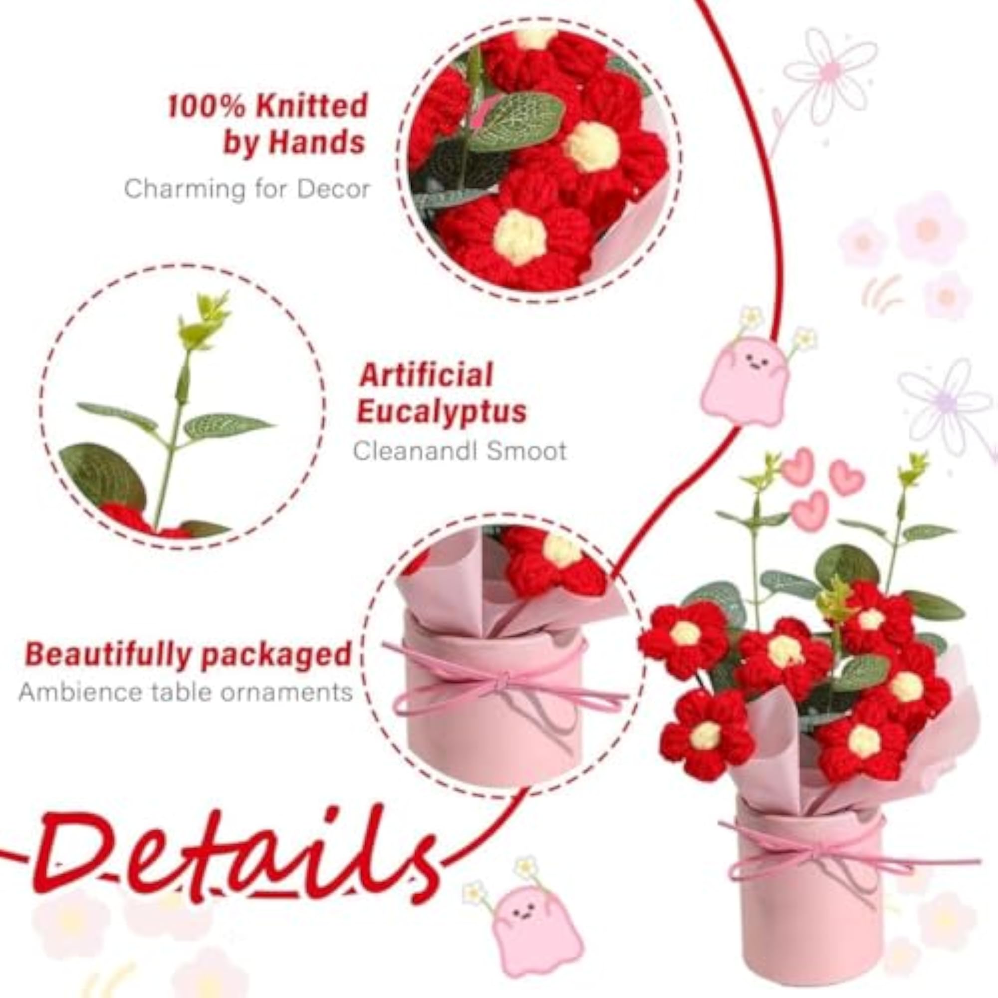Handmade Crochet Flower Bouquet in Pink Gift Box