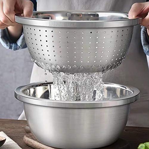 metal Colander Stainless Steel - pasta strainer for kitchen, Ideal for Vegetables Fruits or salad mixing, Heavy Duty & Dishwasher Safe (12.6" Diameter x 5.04" High)