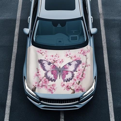 Image of Car Hood Cover,Butterfly Design All Weather Comfortable Car Hood Cover Protector Suitable Most Automotive Sedans Trucks Pickup Sports Cars