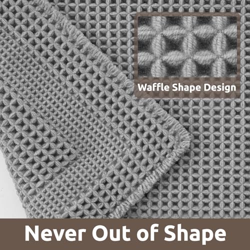 AMOAMI Waffle Bath-Mat, Absorbent Bath Mats for Bathroom Non Slip, Machine Washable Bathroom Rugs with Tassels Ultra Soft Boho Bath Rugs for Floor 24"x36" Grey by AMOAMI - Used condition - Image 2