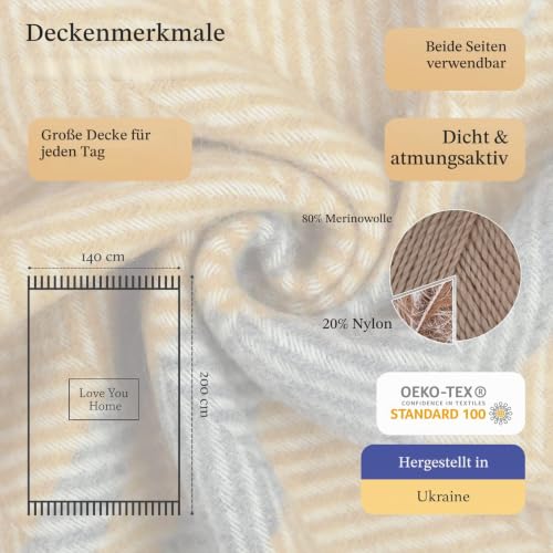 LYHome Wolldecke aus Merinowolle, Kuscheldecke für Sofa & Bett, 140x200 cm – Ansicht 2