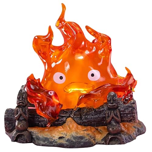 Calcifer Lamp Statue, Cute Calcifer Night Light Desktop, Warm Orange Flame Lights for Bedroom Office Decoration Gift Camping, 5 inch