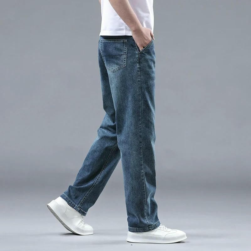Summer Cotton Straight Jeans Mens Business Casual Stretch Denim Pants Male Trousers4