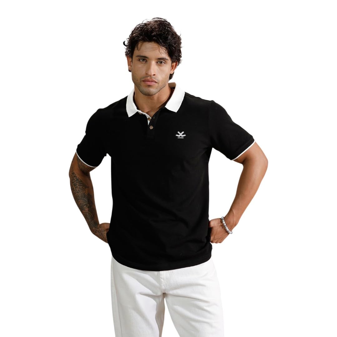wrogn Men's Piqué Polo T-Shirt | Solid with Contrast Collar | Slim Fit-picture-34