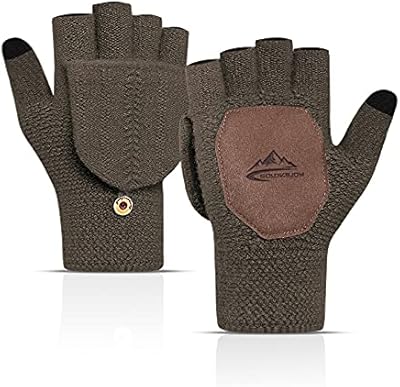Variety To Go Winter Knitted Fingerless Gloves Convertible Wool Mittens Warm Glove Women & Men Self-Heating Gloves Wool Gloves Unisex (Army Green)