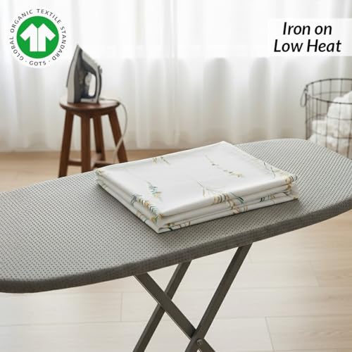 Image of HOMEMONDE 100% Cotton 4 Seater Table Cloth, 45 x 60 Inches Floral Printed Table Cover for Home Decor (114 x 152 CM, Leafscape - Yellow & Green)