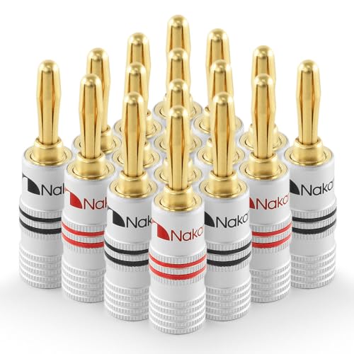 Nakamichi Fiche banane plaquée or 24K 12 AWG - 18 AWG Calibre 4 mm pour haut-parleurs Amplificateur Hi-Fi Récepteur AV Stéréo Home Cinéma Audio Fil Câble...