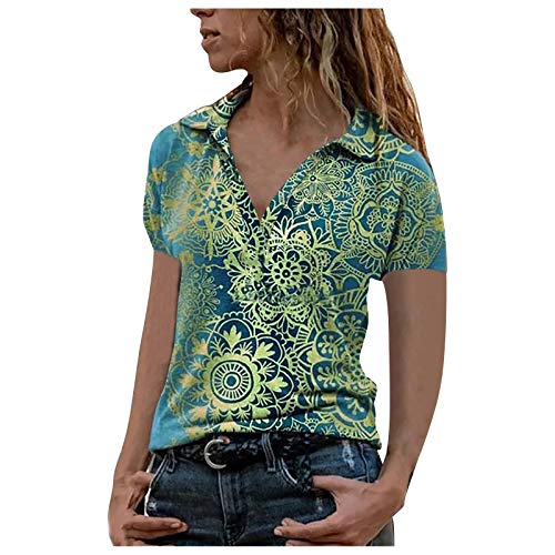 Bluse Damen Kurzarm Poloshirt - T Shirt Damen V Ausschnitt Revers Sommer...