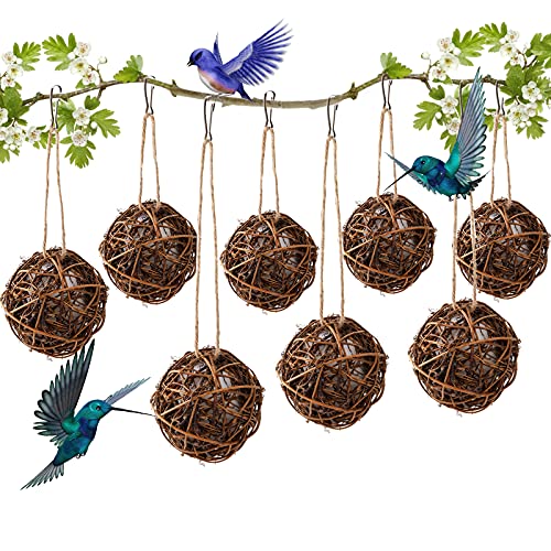 TOPZEA 8 Pack Globe Hummingbird Nesters, 4 Inch Bird Nesting Materials Holder Globe Hummingbird House Nest Balls Birdhouses with White Fiber for Outdoor Nesting, Garden, Gift for Bird Lovers
