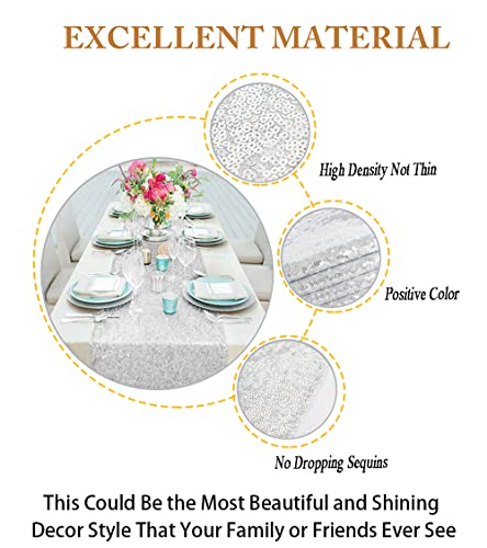 12X72-Inch Silver Sequin Table Runner Sparkly Metallic Silver Sequin Runner Event Bridal Wedding Runner Birthday Party Dinner Party Additional Colors Available Shower Ready To Ship #TOP4