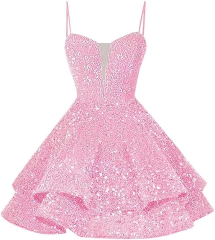 Red Dresses for Women Christmas Sequin Homecoming Push Up Ruffle Tiered Dress Sparkly Elegant Cocktail Dress