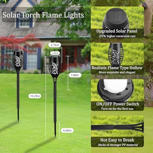 Solar Flame Lights Outdoor, 6 Pack Solar Torch Light with Flickering Flame for Garden Decor - Waterproof 12 Led Torches for Outside, Yard Lights Halloween for Lawn Patio Pathway Lighting