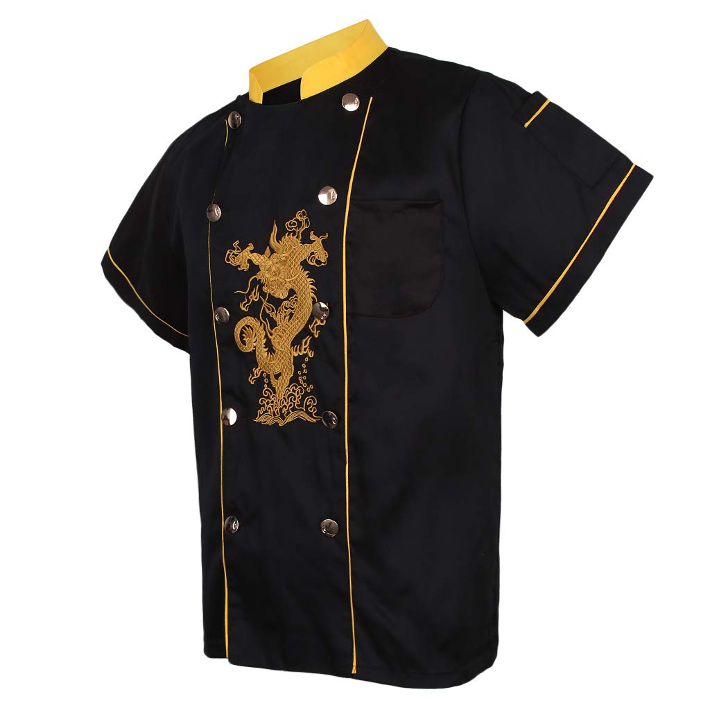 Baosity Chef Coats Short Sleeves Unisex with Embroidery Jackets, Black M, as described