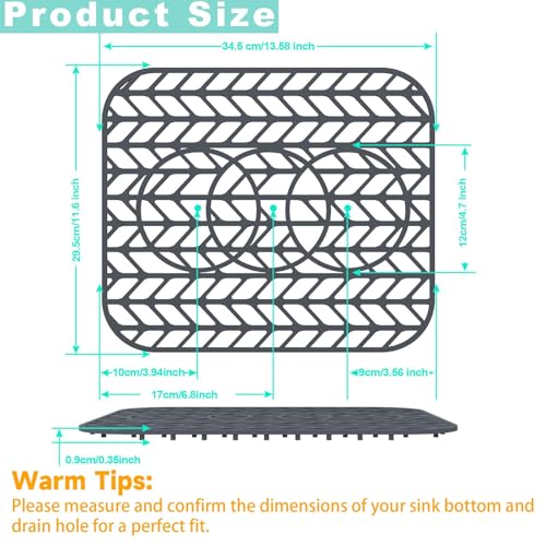 AWOKE Sink Protectors for Kitchen Sink - 13.6"x 11.6" Sink Mat - Heat-resistant Easy-clean Silicone Sink Mat - for Protection of Stainless Steel Sink with 3 Reserved Holes