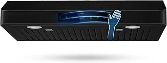 30 Inch Under Cabinet Range Hood 1200CFM, 4-Speed Kitchen Hood with Touch Control & Gesture Sensing Stainless Steel Kitchen Stove Vent Hoods with 2 LED Lights Black Standard Series
