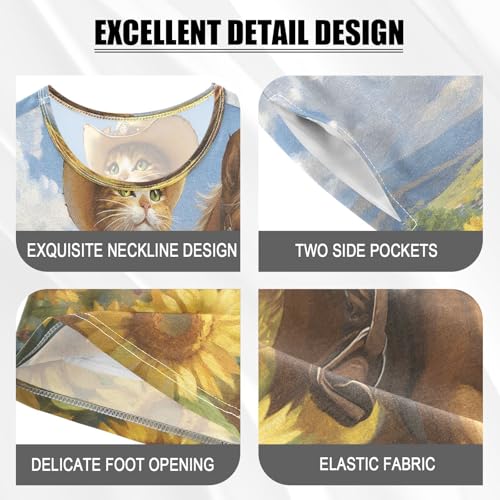 ALAZA Horse Cat Kitten Sunflower Pajamas Set Short Sleeve Cotton Sleepwear Summer Pjs 2 Piece 5-14Y4