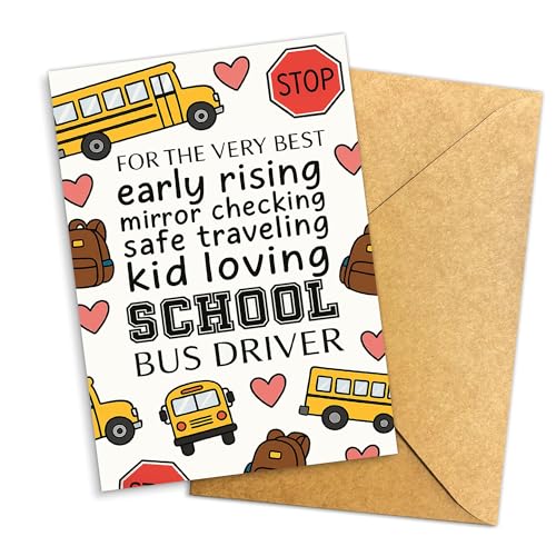 Podagree School Bus Driver Thank You Card, Funny Retirement Appreciation Gift for Bus Driver, End of School Year Gifts Single 5.3''x 8'' Folded Card with Envelope