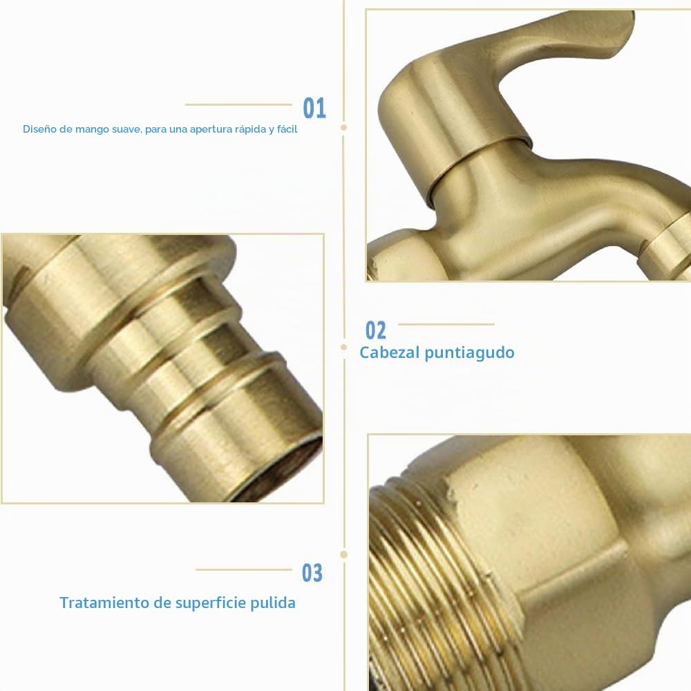 Grifo de extremo de manguera de latón de 3/4 ", kit de grifo de jardín para exteriores, grifo de agua de latón, grifo de asignación, grifo de lavadora para uso en exteriores/interiores