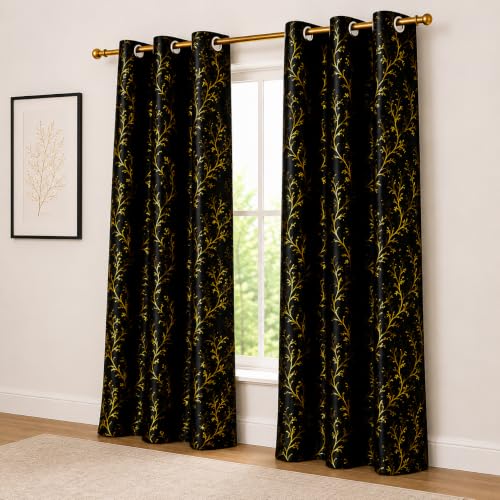 Image of Blackout Door Curtains 5x4 Feet Long Set of 2 Velvet Design for Home Decor Room Darkening Noise Cancelling| Black