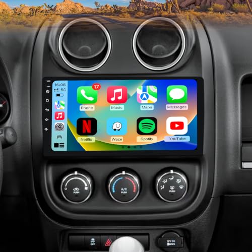 4G+64GB Android 13 Car Radio Stereo for Jeep Patriot Compass 2010-2016 10 Touch Screen Head Unit with Android 13/CarPlay/Android Auto/GPS Navigation/Bluetooth/FM/DSP Radio/AHD Backup Camera