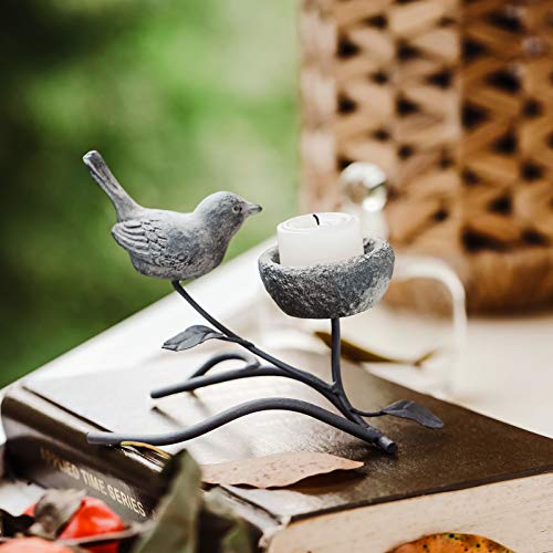 Marbrasse Votive Candle Holders, Vintage Home Decor Centerpiece, Iron Branches, Resin Bird And Nest, Tabletop Decorative Tealight Candle Stands (Grey Black) #TOP5