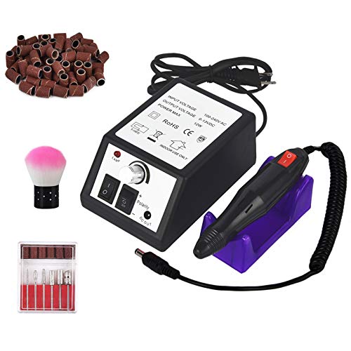 Professional Electric Nail Drill 20,000 RPM Nail Drill Machine for Shaping, Buffing, Removing Acrylic Nails with 100 Pcs of Sanding Bands and 6 Replaceable Drill Bits for Home Salon Use Black