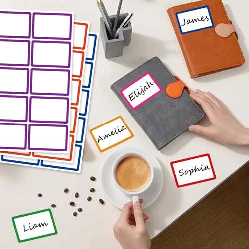 Image of 400 Pcs Name Tags Sticker, 3.5 inchx2.25 inch Blank Name Tags with Colored Border, Colorful Name Labels Adhesive Identification Name Badges for School, Office, Meeting, Family Parties