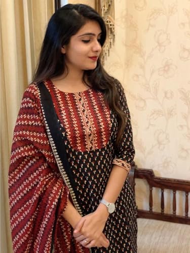 Image of Pinkmint Printed Round Neck Kurta & Pant with Dupatta Set ll Traditional Kurta Set