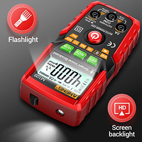 Aneng Pocket Multimeter Voice Broadcast Electrical Tester 4000Counts Ohm Meter For Ac/Dc Voltage,Current,Ncv,Resistance,Continuity,Capacitance,Diodes,Temperature Meansurement,Volt Meter For Automotive #TOP5