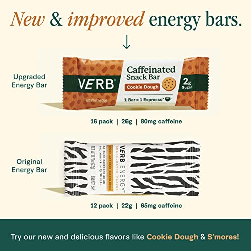 Verb Energy - Cookie Dough Caffeinated Snack Bars - 90-Calorie 2G Sugar Energy Bar - Keto Friendly Nutrition Bars - Vegan Snacks - Gluten Free With Organic Green Tea, 26G (Pack Of 16) #TOP1