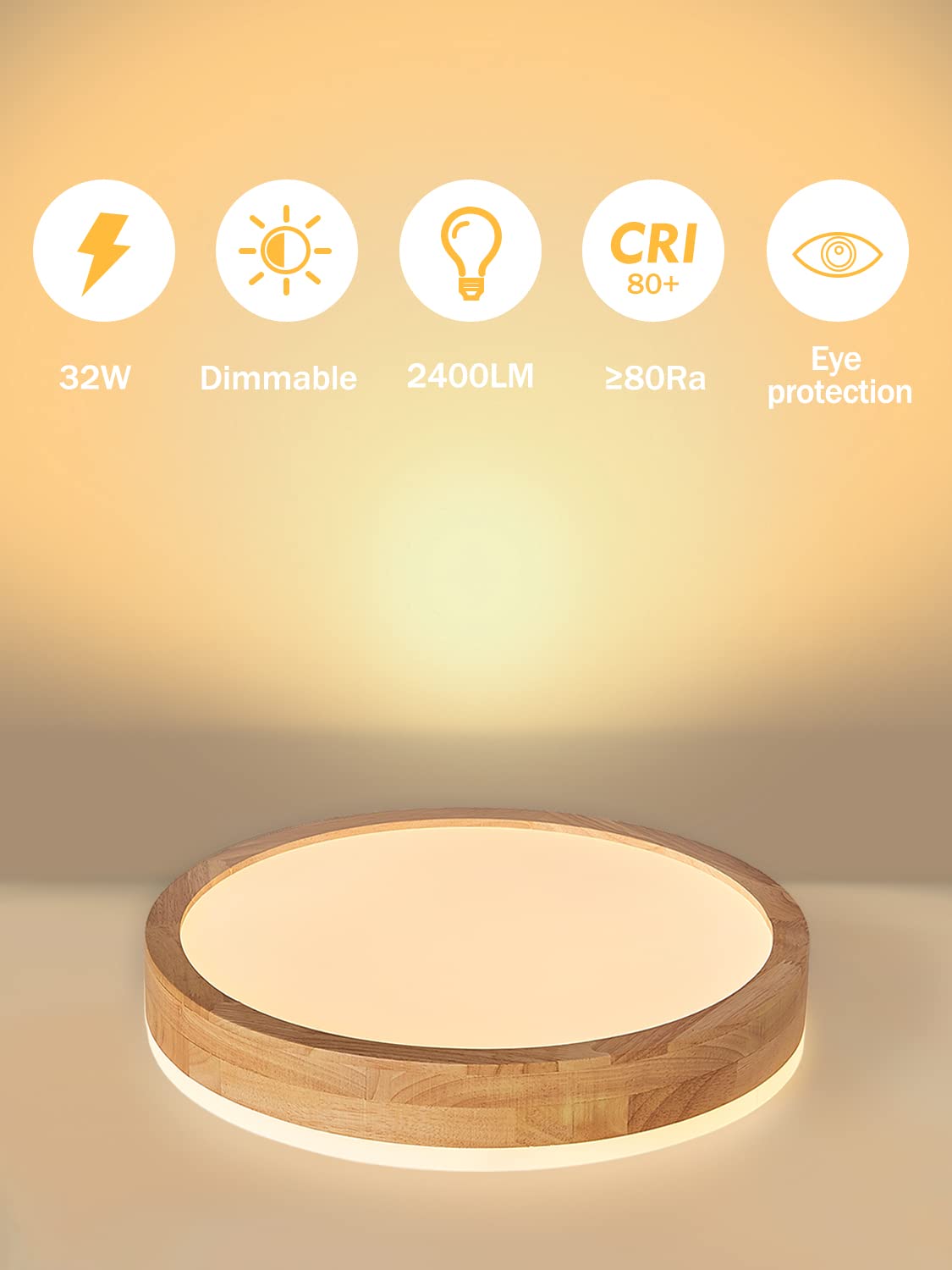 Deckenlampe LED Deckenleuchte Dimmbar 3000K-6000K,Deckenlampe holz | 32W 40cm Deckenlampe Wohnzimmer Deckenleuchte Rund Lampe Decke Deckenlampe für Schlafzimmer Küche Esszimmer Flur