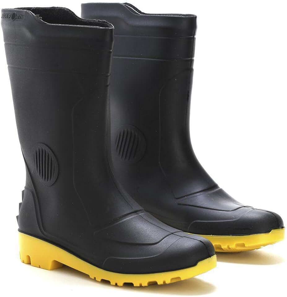Bota de Chuva Galocha Pvc Cano Médio Pega Forte Grendene Solado Amarelo (Preto/Amarelo, BR, Adulto, Numérico, 39)