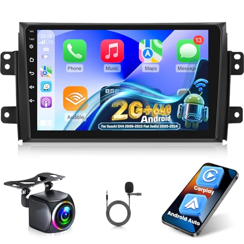 [2G+64G] Android Autoradio pour Suzuki SX4 2006-2013 Fiat Sedici 2005-2014 avec sans Fil Carplay et Android Auto, Écran Tactile HD de 9 Pouces avec...
