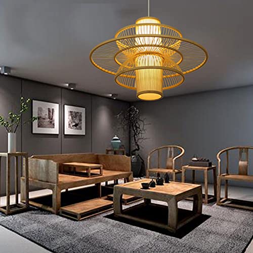 Lampe suspendue en bambou 60cm style rustique et rétro avec douille E27 - 3