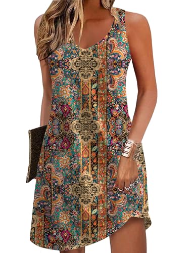Image of Zeagoo Womens Summer Dress 2026 Loose V Neck Sleeveless Sundresses Swimsuit Coverup with Pockets Floral Tank Dresses