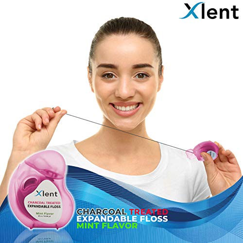 Image of Expandable Floss Treated with Activated Charcoal with Xylitol and Natural Plant Based Wax |Fresh Mint Flavor | 50 Meter (4 Count)