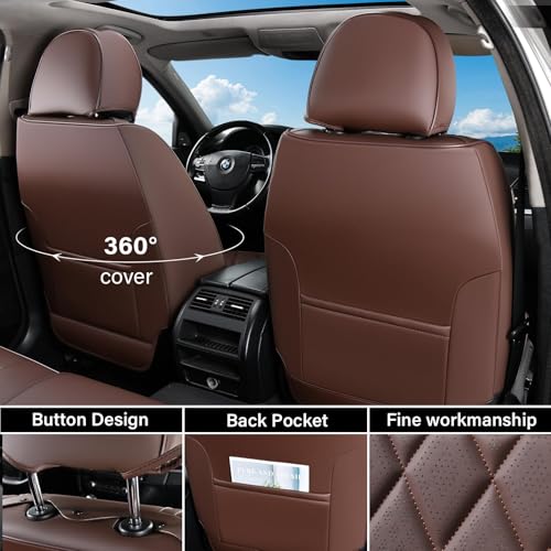 Image of Coverado Front Seat Covers, Car Seat Covers Front Seats, Luxury Faux Leather Seat Covers for Cars, Car Seat Protector Waterproof, Automotive Driver Seat Cover Universal Fit for Most Cars, Brown