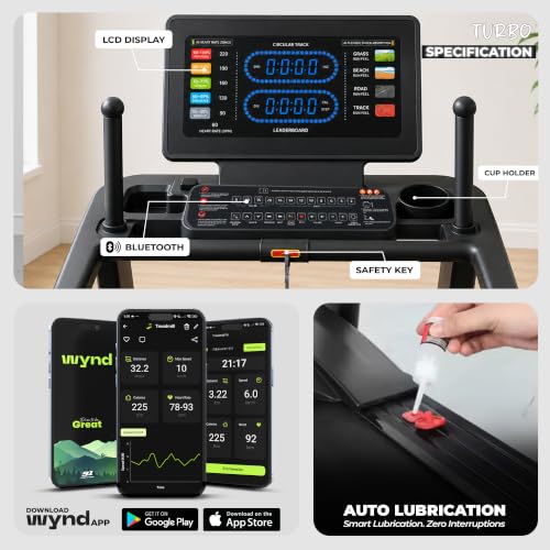 Image of Durafit91 Turbo | 7HP Peak BLDC Motorized Treadmill | 25 Level Auto Incline | Home Cardio | Max Speed 22 Km /Hr | Max User Weight 150 Kg | Black
