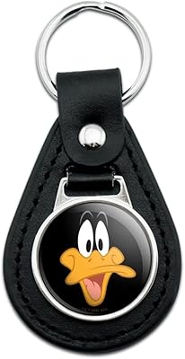 Black Leather Looney Tunes Daffy Face Keychain