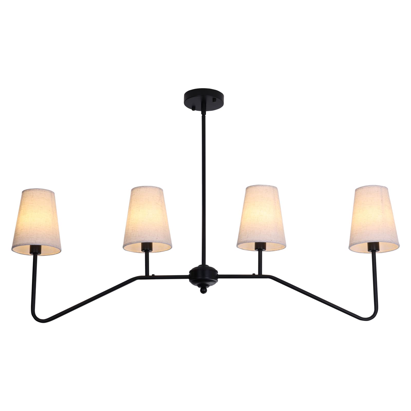 FIYUEOYI Linear Chandelier with Linen Shades for Dining Room, Kitchen Island Lighting Fixtures Matt Black, 4-Light