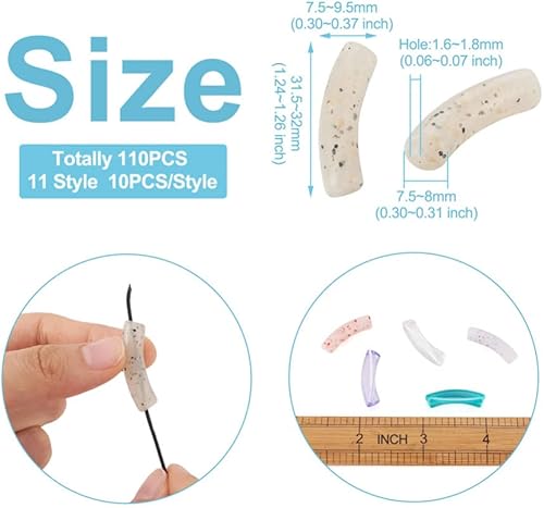 Miniatura 3 de 110 cuentas de tubo de acrílico transparente, tubo curvado, cuentas de acrílico, coloridas cuentas de tubo de fideos curvos de 1.240-1.260 in para