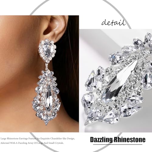 Big Silver Chandelier Earrings for Women Dangling Bling Large Rhinestone Earrings Formal Jewelry4