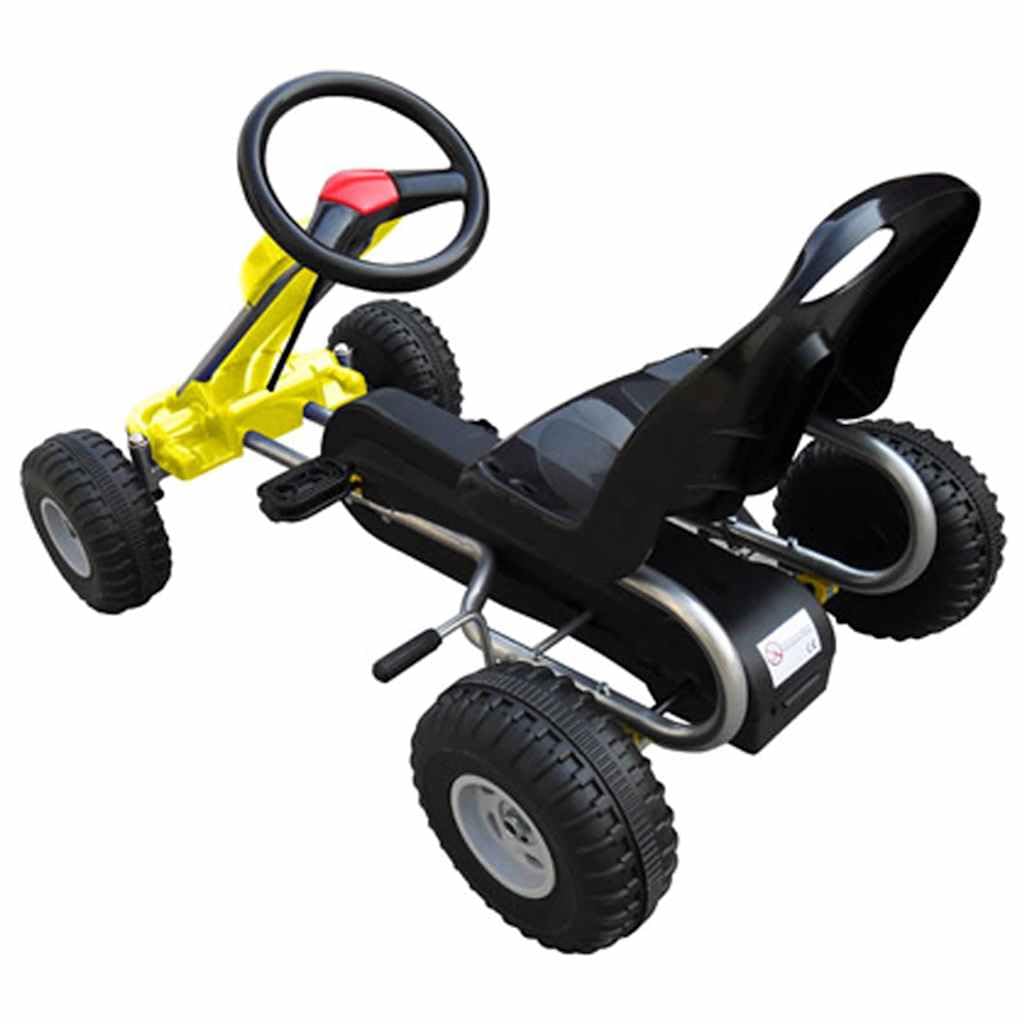 Pedal-Gokart Gelb für Kinder von 3 bis 5 Jahren mit schaltbarem Freilauf, Pendelachse, geschlossener Kette, geeignet für Indoor und Outdoor, stabil, leise Reifen, max. 30 kg, Geschenkidee