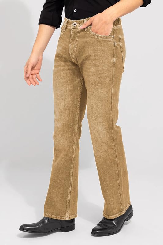 Image of Waltz Men's High Waist Stretchable Boot Cut Wide Leg Flared Casual Denim Bell Bottom Jeans Pants for Men - Comes in Multiple Sizes & Colours (Black, Dark & Light Blue, Grey, White & Khaki) 28 to 40