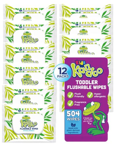 Flushable Wipes for Baby and Kids by Kandoo Sensitive and Unscented Formula Hypoallergenic Potty Training Wet Cleansing Cloths 42 Count Pack of 12