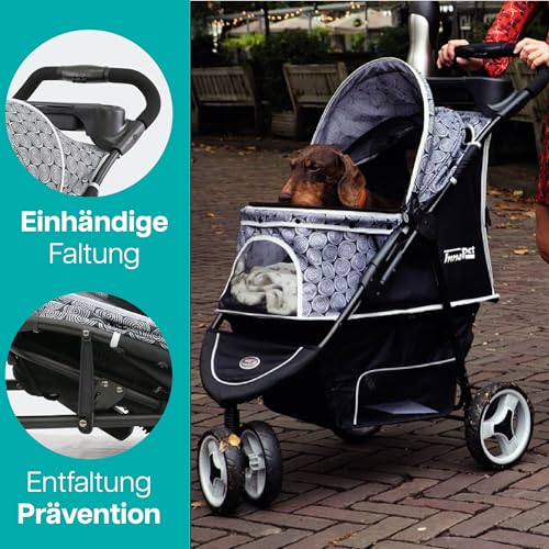 Hundebuggy Katzenbuggy für Reisen Innopet Allure Onyx -stilvoller Katzenbuggy 360° Schwenkrad vorne einhändig faltbar mit Aufbewahrungskorb 2 Sicherheitsleinen pannensichere Räder Haustierwagen